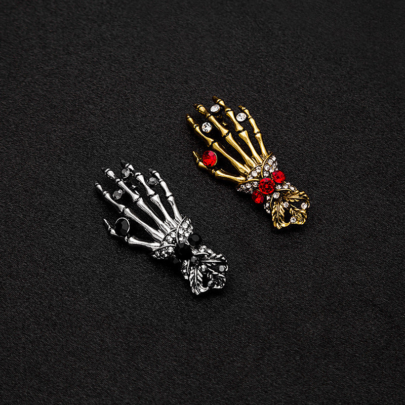 Wholesale  Exaggerated  Bone Palm Diamond-encrusted Retro Punk Brooch