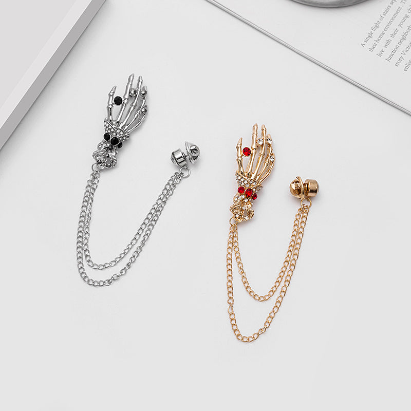 Wholesale Retro Diamond-encrusted Skull Palm Skeleton Multi-layer  Brooch