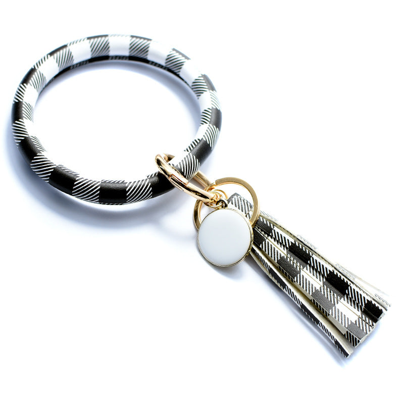 Wholesale Western Style Leopard Print Cow Print Cactus Leather Wristlet Keychain ACC-KC-QiuXue003