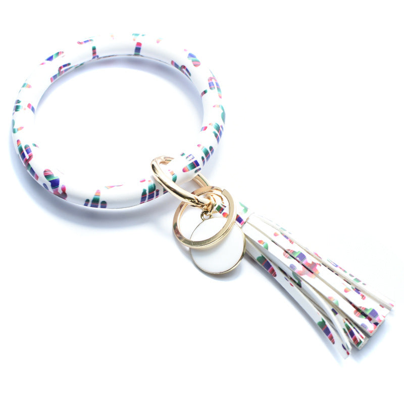 Wholesale Western Style Leopard Print Cow Print Cactus Leather Wristlet Keychain ACC-KC-QiuXue003