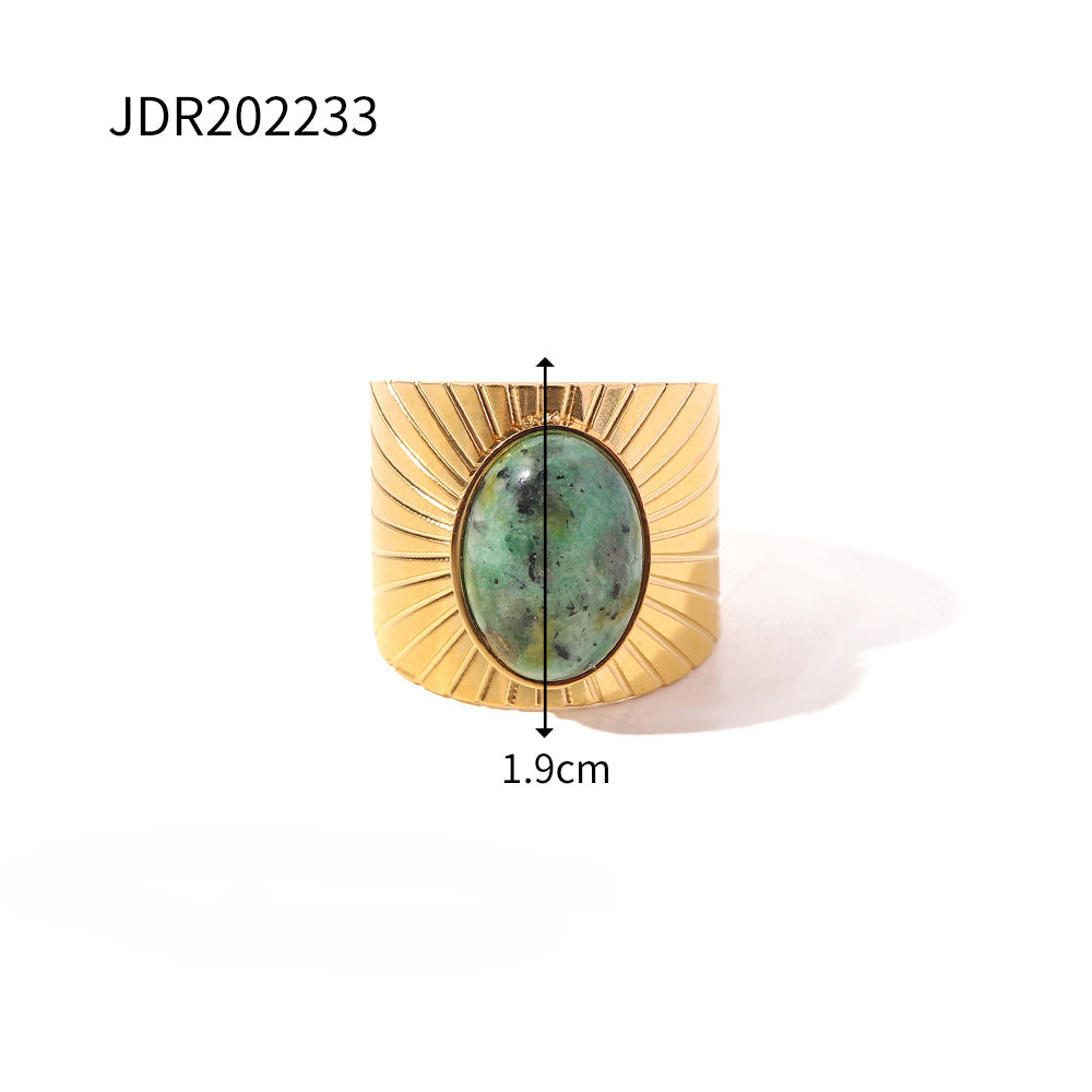 Wholesale Vintage Natural Stone 18K Gold Plated Stainless Steel Open Rings ACC-RS-WanX008