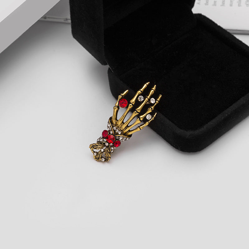 Wholesale  Exaggerated  Bone Palm Diamond-encrusted Retro Punk Brooch