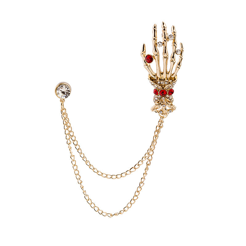 Wholesale Retro Diamond-encrusted Skull Palm Skeleton Multi-layer  Brooch