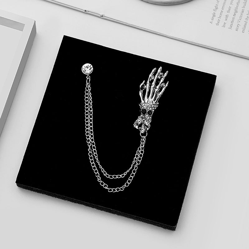 Wholesale Retro Diamond-encrusted Skull Palm Skeleton Multi-layer  Brooch