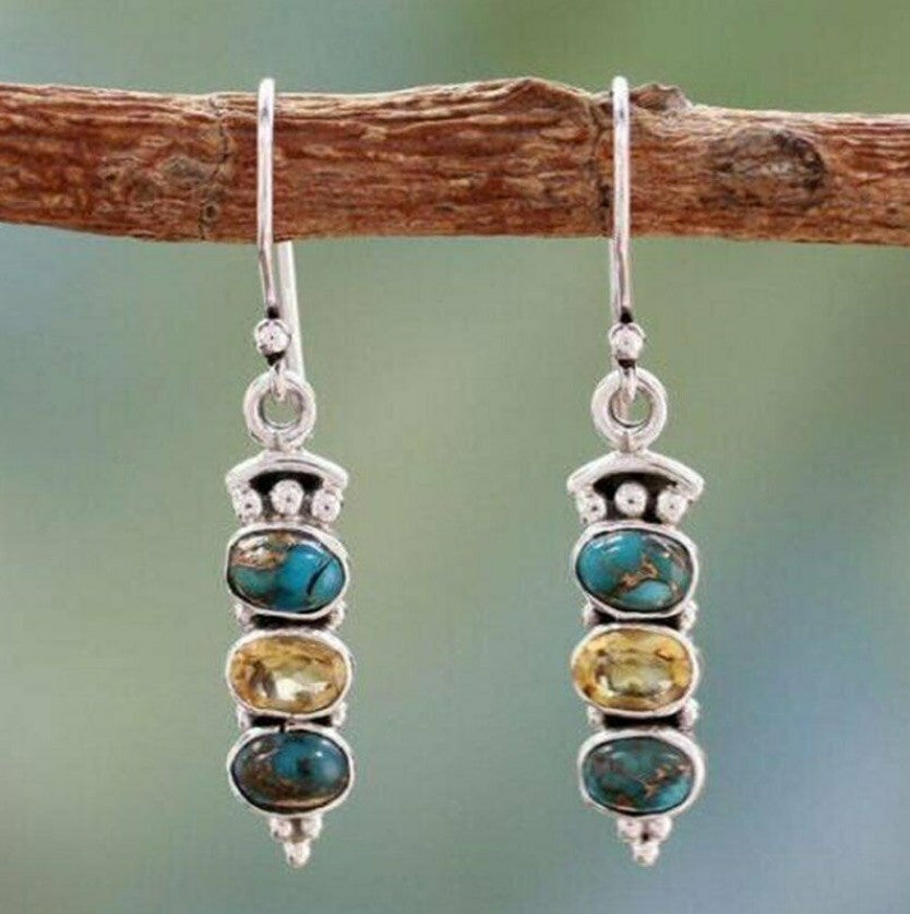 Wholesale Diamond-Cut Alloy Sea Blue Rotating Water Drop Pear-Shaped Earrings Fashion Accessory Party Jewelry Gift