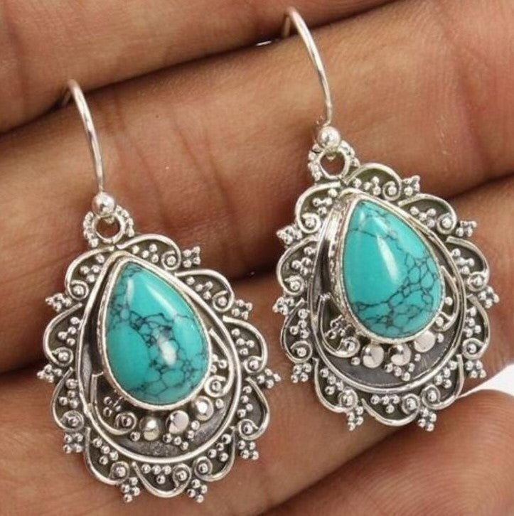 Wholesale Diamond-Cut Alloy Sea Blue Rotating Water Drop Pear-Shaped Earrings Fashion Accessory Party Jewelry Gift