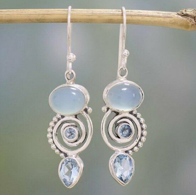 Wholesale Diamond-Cut Alloy Sea Blue Rotating Water Drop Pear-Shaped Earrings Fashion Accessory Party Jewelry Gift