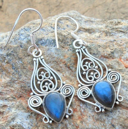 Wholesale Diamond-Cut Alloy Sea Blue Rotating Water Drop Pear-Shaped Earrings Fashion Accessory Party Jewelry Gift