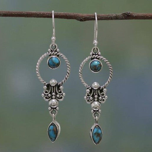 Wholesale Diamond-Cut Alloy Sea Blue Rotating Water Drop Pear-Shaped Earrings Fashion Accessory Party Jewelry Gift