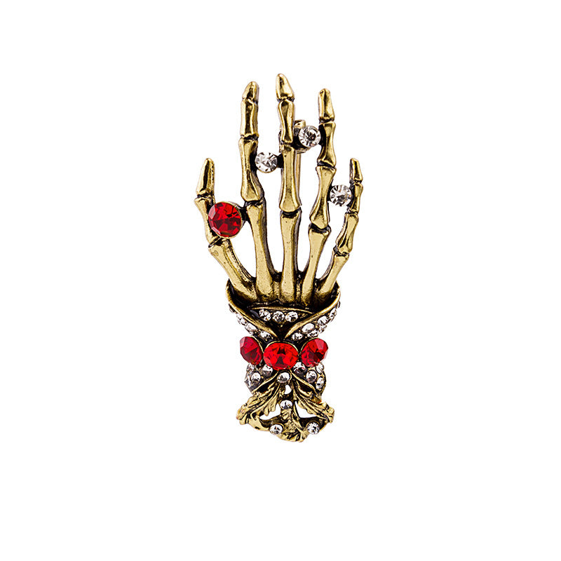 Wholesale  Exaggerated  Bone Palm Diamond-encrusted Retro Punk Brooch