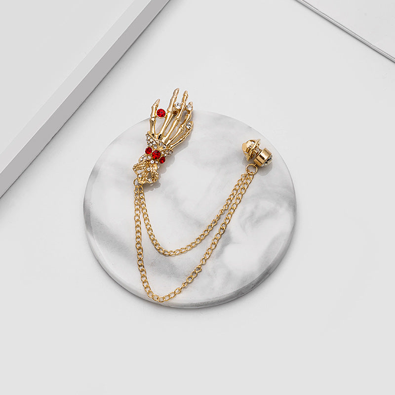 Wholesale Retro Diamond-encrusted Skull Palm Skeleton Multi-layer  Brooch