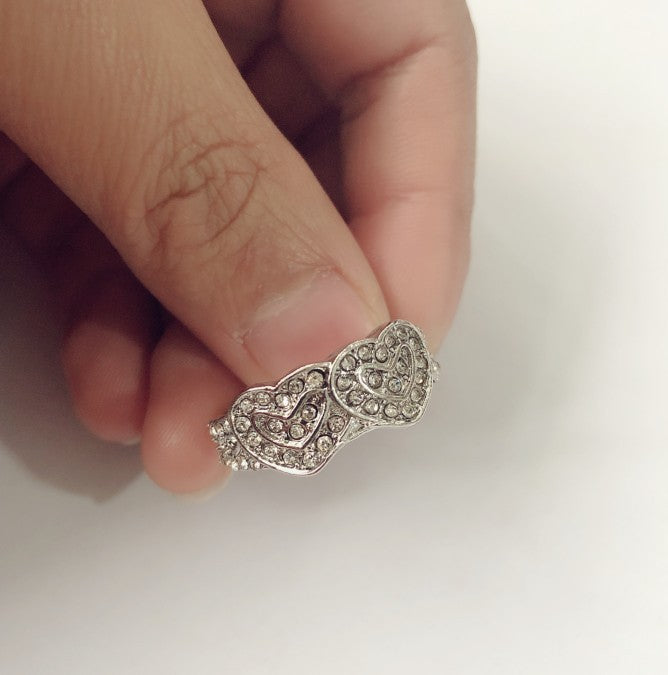 Wholesale Heart-shaped Full Diamond Double Heart-shaped Ring