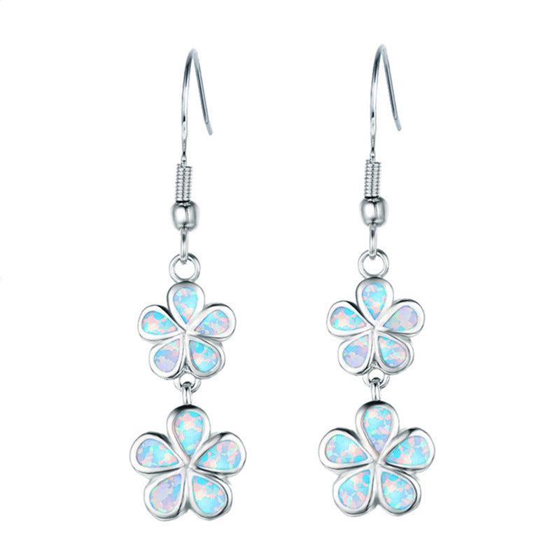 Wholesale Artificial Opal Five-leaf Clover Exquisite Flower Alloy Earrings ACC-ES-BaoSheng001