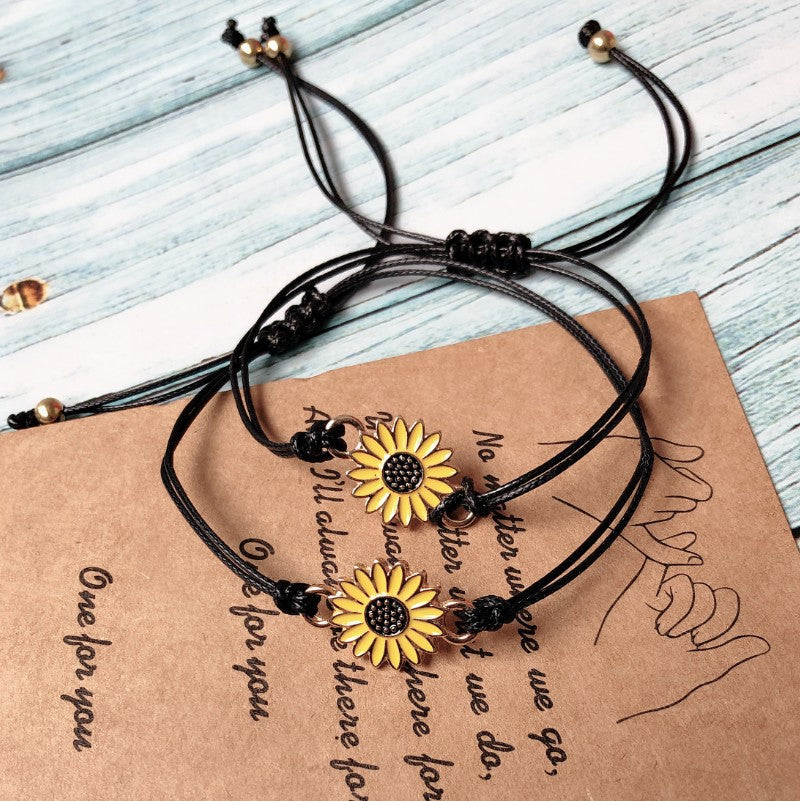 Wholesale Alloy Dripping Oil Flower Bracelet Adjustable Woven Sunflower Design Women S Everyday Wear