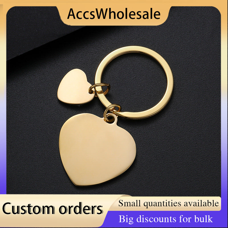 Custom Keychains with Laser Engraved Text or Logo - Multicolor Heart Shape Metal Keychains