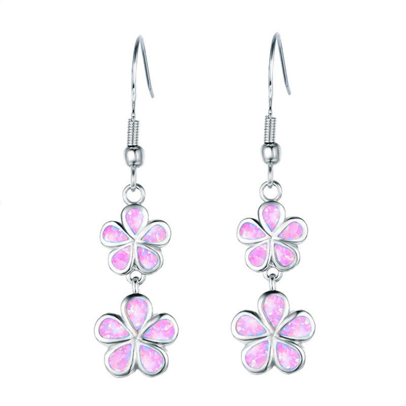 Wholesale Artificial Opal Five-leaf Clover Exquisite Flower Alloy Earrings ACC-ES-BaoSheng001