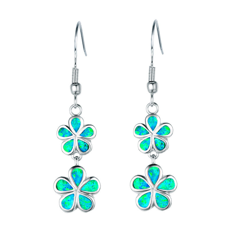 Wholesale Artificial Opal Five-leaf Clover Exquisite Flower Alloy Earrings ACC-ES-BaoSheng001