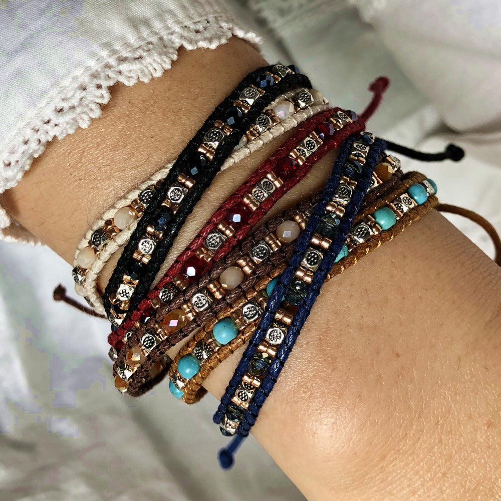 Wholesale Handmade Boho Chic Double-Strand Rice Bead Stretch Bracelet,  Middle Eastern Style Women' s Jewelry Accessory