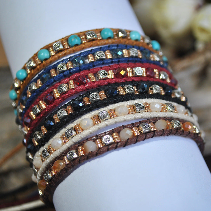 Wholesale Handmade Boho Chic Double-Strand Rice Bead Stretch Bracelet,  Middle Eastern Style Women' s Jewelry Accessory