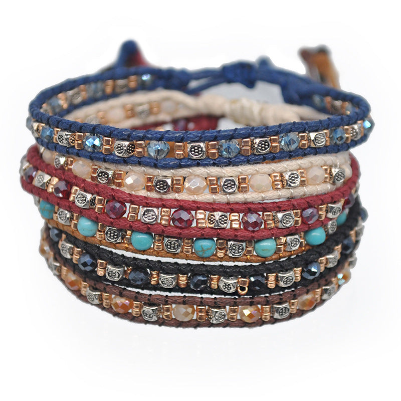 Wholesale Handmade Boho Chic Double-Strand Rice Bead Stretch Bracelet,  Middle Eastern Style Women' s Jewelry Accessory