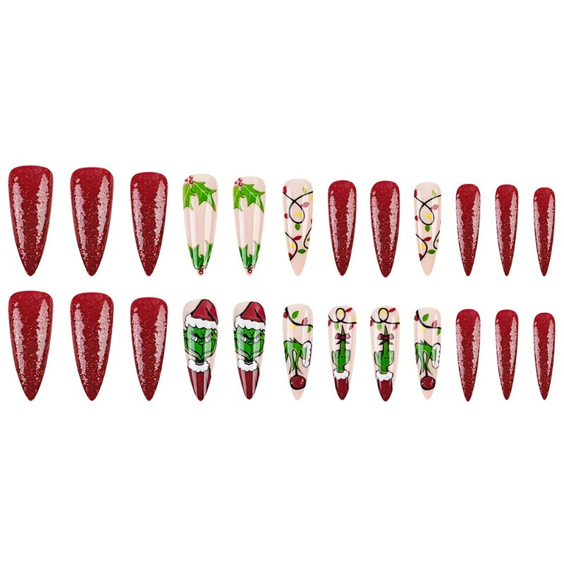 Wholesale 24 Pieces/box Christmas Cartoon Green Nails Kits Nail Stickers ACCVIP-NS-QXJ001