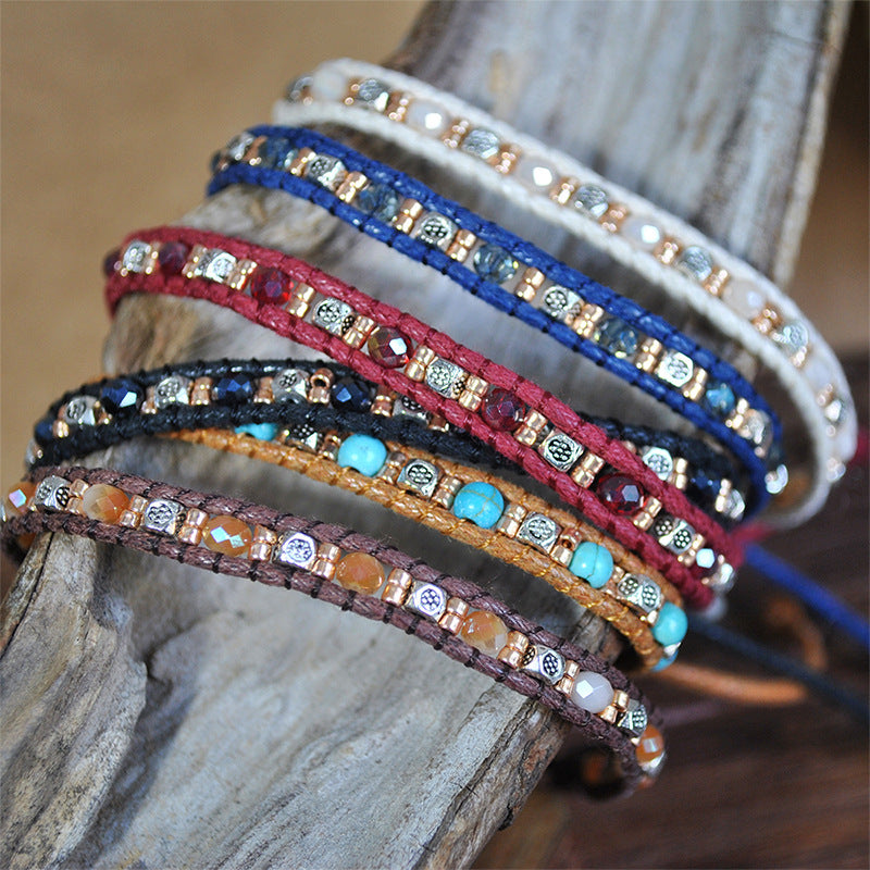 Wholesale Handmade Boho Chic Double-Strand Rice Bead Stretch Bracelet,  Middle Eastern Style Women' s Jewelry Accessory