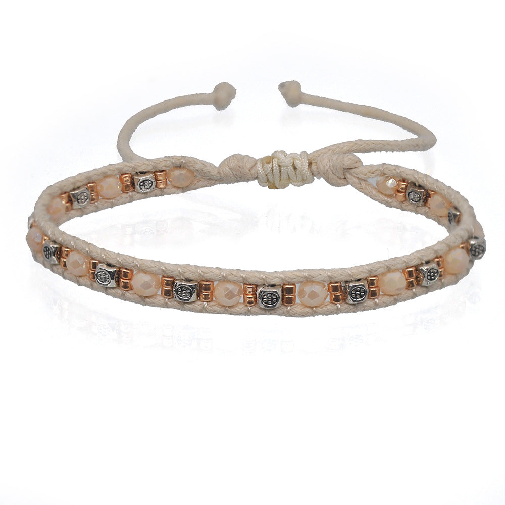 Wholesale Handmade Boho Chic Double-Strand Rice Bead Stretch Bracelet,  Middle Eastern Style Women' s Jewelry Accessory