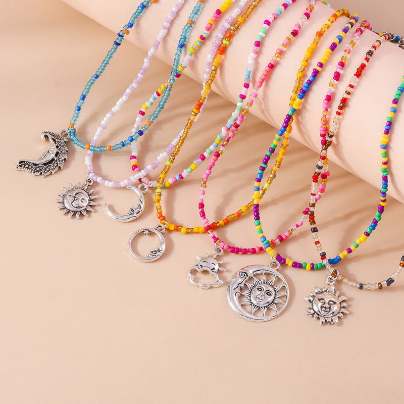 Wholesale 7pcs Vintage Sun Moon Rice Bead Necklace Set ACC-NE-YueSen022