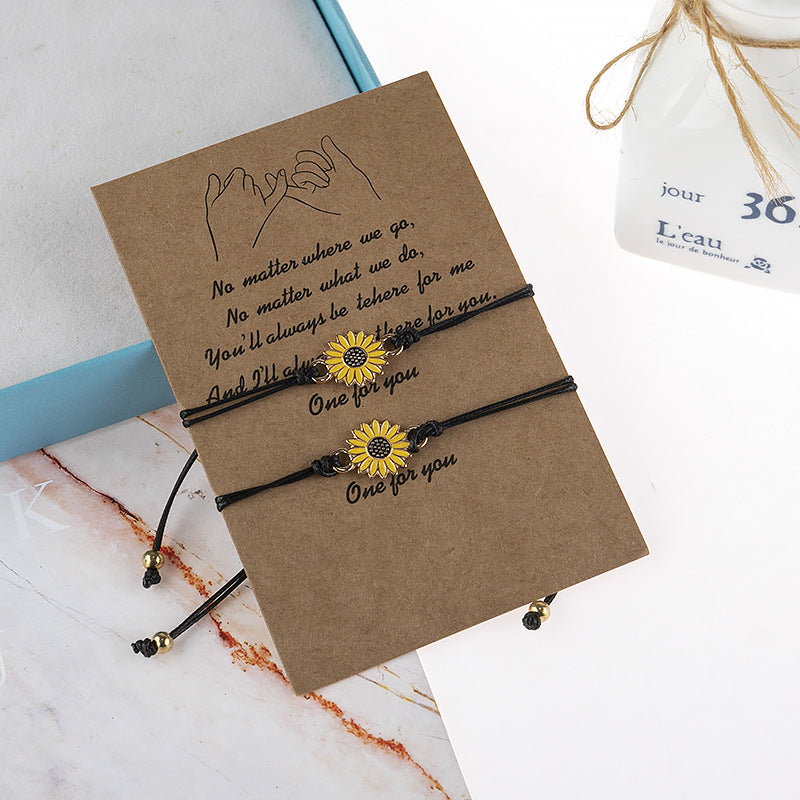 Wholesale Alloy Dripping Oil Flower Bracelet Adjustable Woven Sunflower Design Women S Everyday Wear