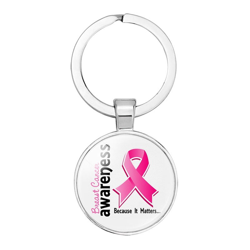 Wholesale Glass Breast Cancer Fan with Logo Keychain