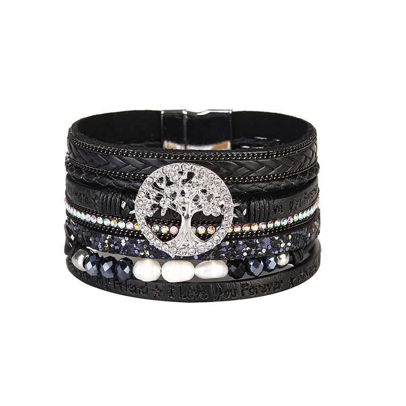 Wholesale Letter PU Ladies Bracelet Diamond Studded Leather Bracelet ACC-BT-Hongx009