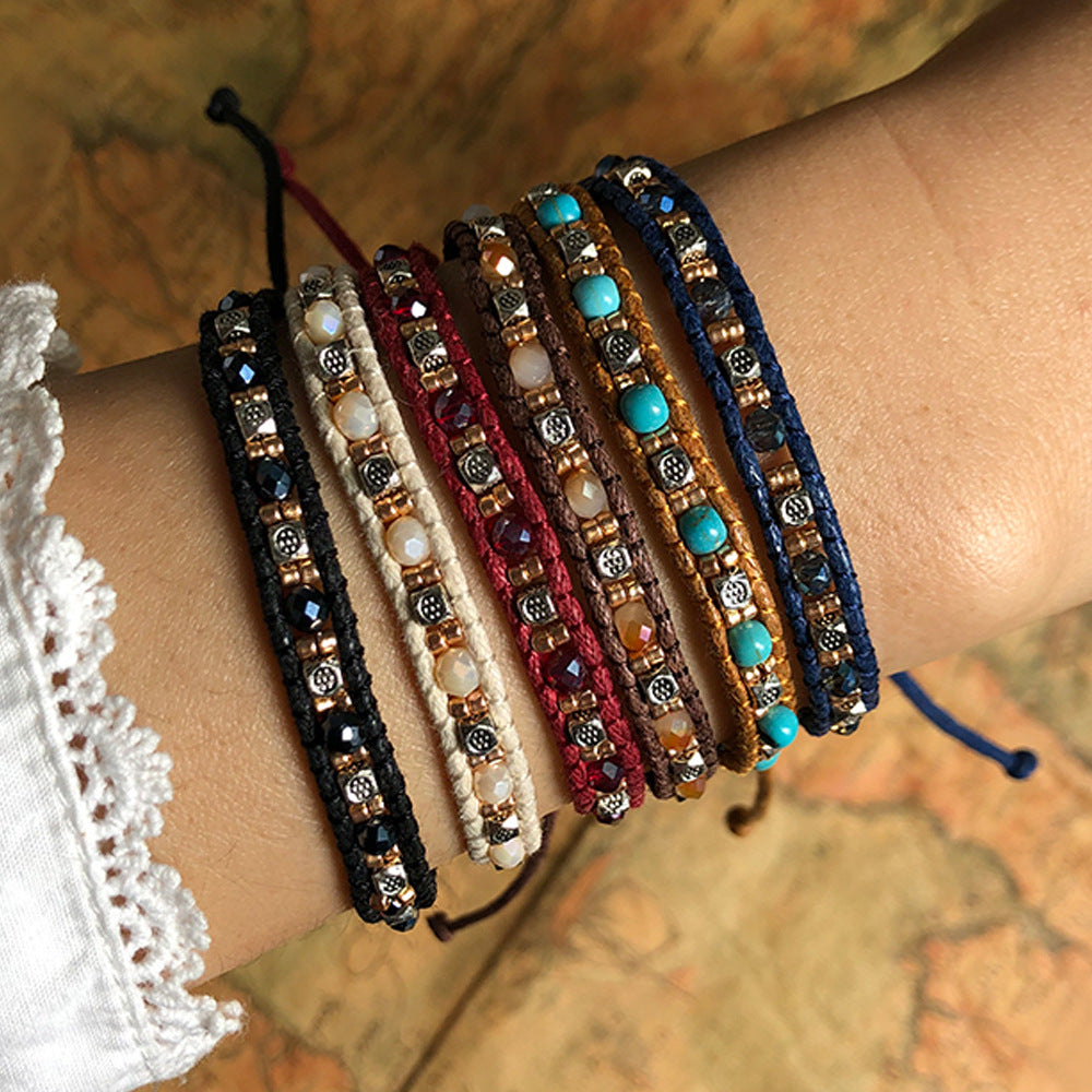 Wholesale Handmade Boho Chic Double-Strand Rice Bead Stretch Bracelet,  Middle Eastern Style Women' s Jewelry Accessory