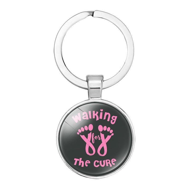 Wholesale Glass Breast Cancer Fan with Logo Keychain