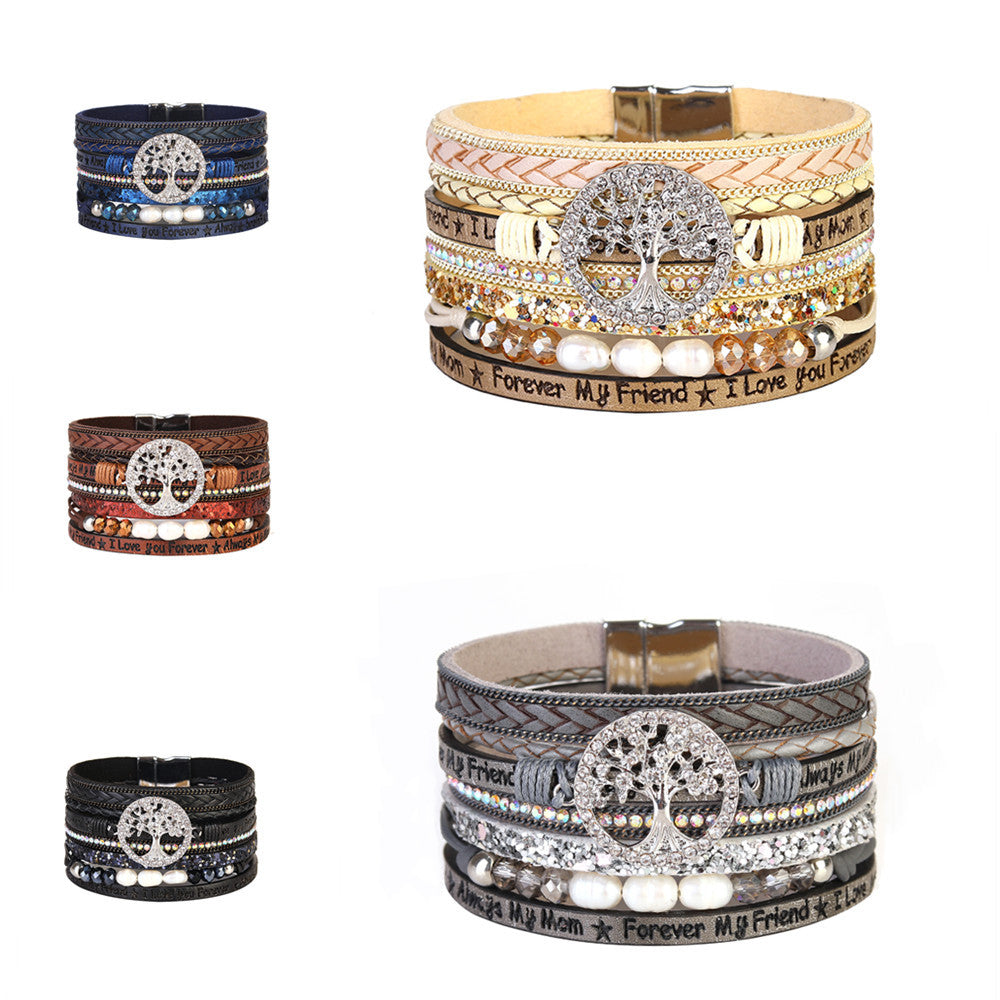 Wholesale Letter PU Ladies Bracelet Diamond Studded Leather Bracelet ACC-BT-Hongx009