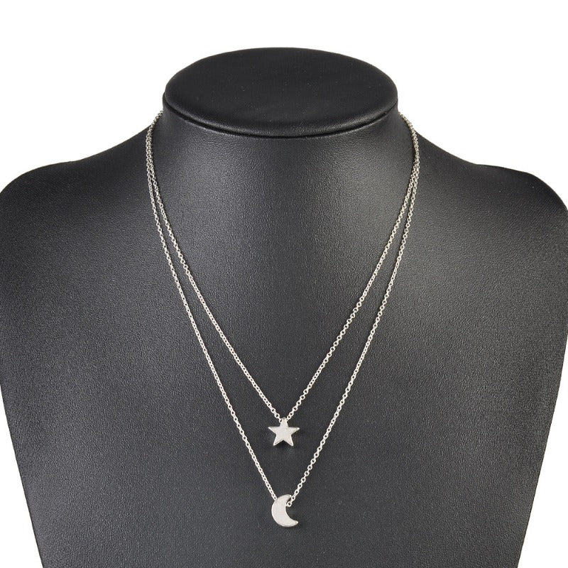 Wholesale Star Moon Pendant Short Simple Double Layer Clavicle Chain ACC-NE-zhiyu009