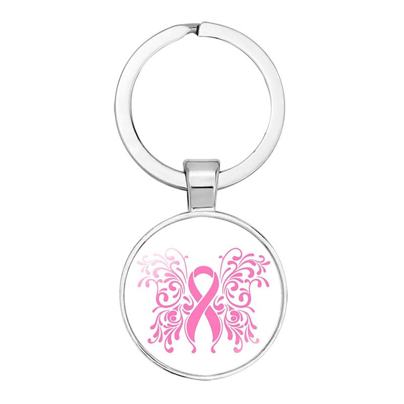 Wholesale Glass Breast Cancer Fan with Logo Keychain