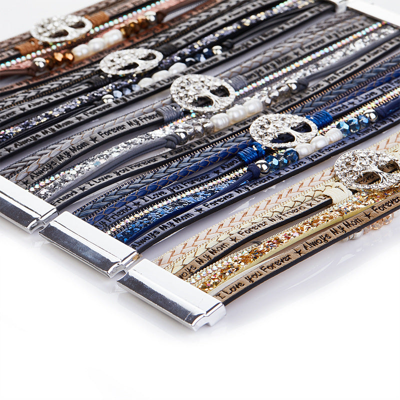 Wholesale Letter PU Ladies Bracelet Diamond Studded Leather Bracelet ACC-BT-Hongx009