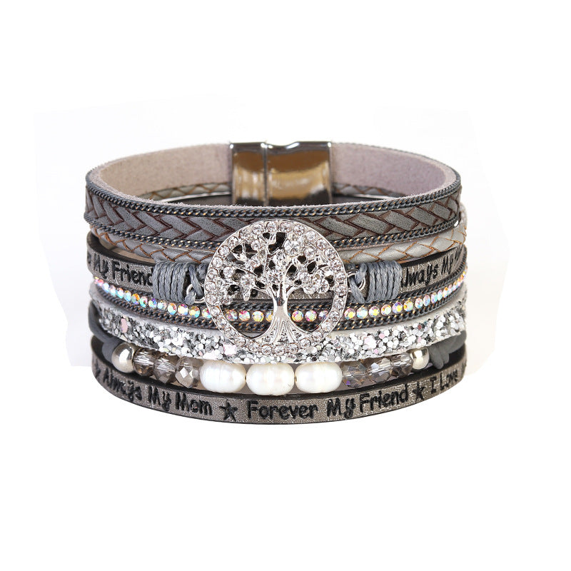 Wholesale Letter PU Ladies Bracelet Diamond Studded Leather Bracelet ACC-BT-Hongx009
