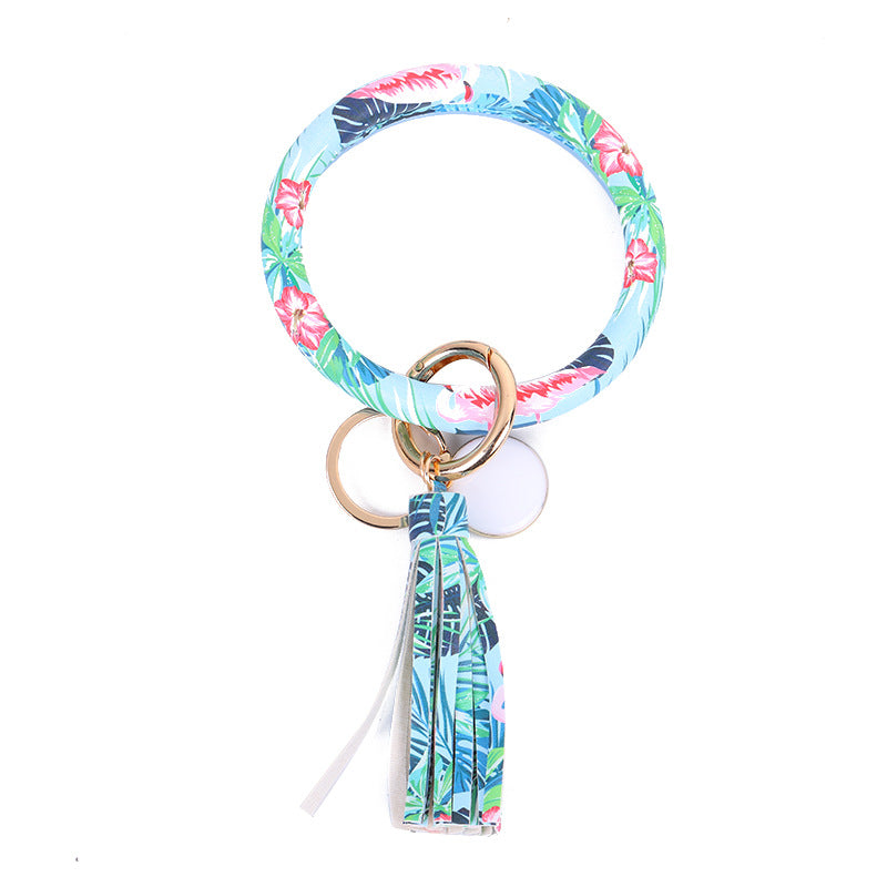 Wholesale Western Style Leopard Print Cow Print Cactus Leather Wristlet Keychain ACC-KC-QiuXue003