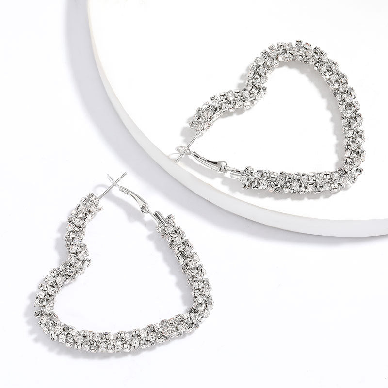 Wholesale exaggerated heart shaped rhinestone earrings