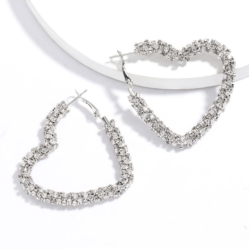 Wholesale exaggerated heart shaped rhinestone earrings