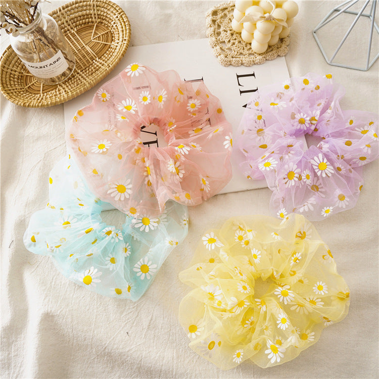 Wholesale12pcs Daisy Mesh Handmade Embroidered Organza Hair Scrunchies ACC-HS-SanTai018