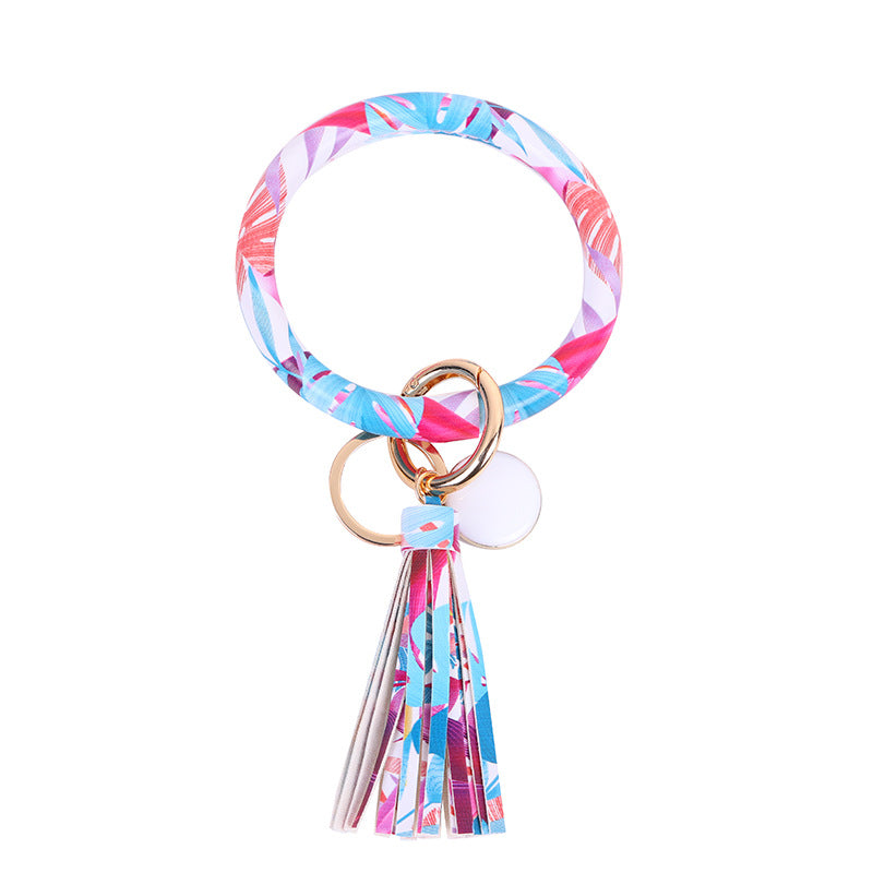 Wholesale Western Style Leopard Print Cow Print Cactus Leather Wristlet Keychain ACC-KC-QiuXue003