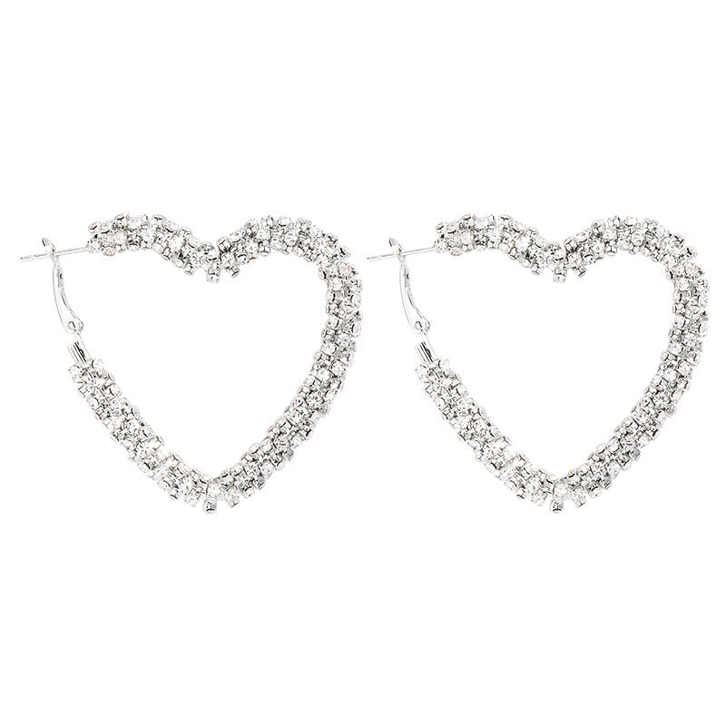 Wholesale exaggerated heart shaped rhinestone earrings