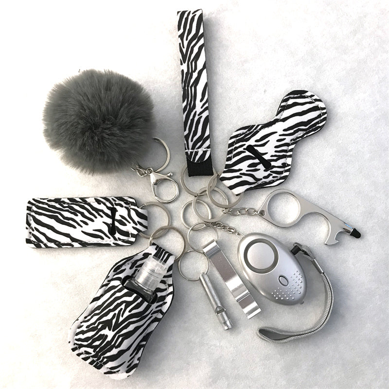 Wholesale Leopard Print Cow Print Lipstick Cover Door Opener Bottle Opener Hair Ball Wrist Keychain 10-piece Set ACC-KC-LF001