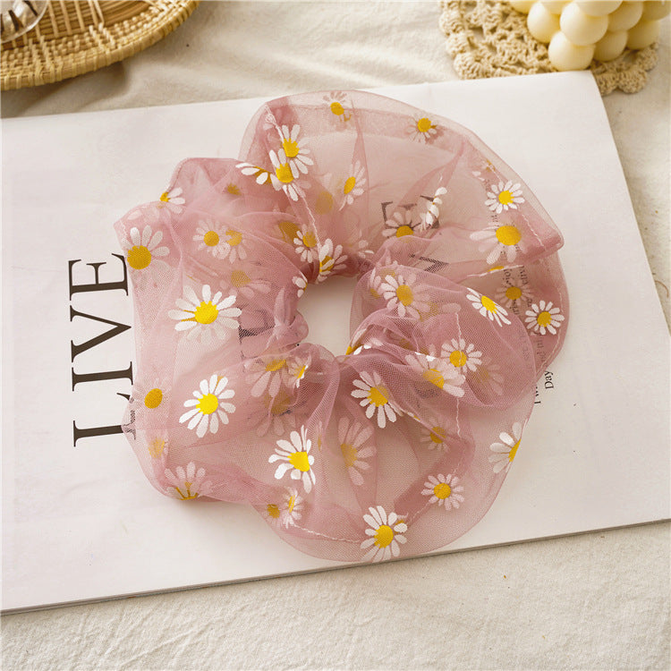 Wholesale12pcs Daisy Mesh Handmade Embroidered Organza Hair Scrunchies ACC-HS-SanTai018