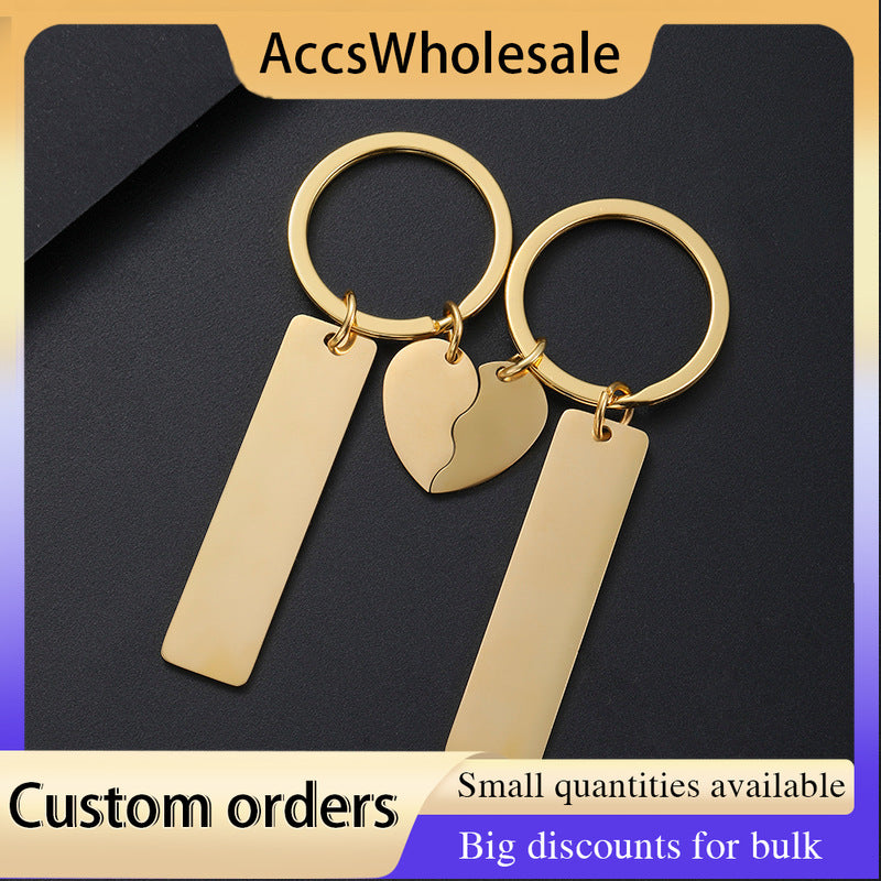 Custom Keychain with Laser Engraved Text or Logo - Multi-color Heart Charm Engraved Metal Keychain
