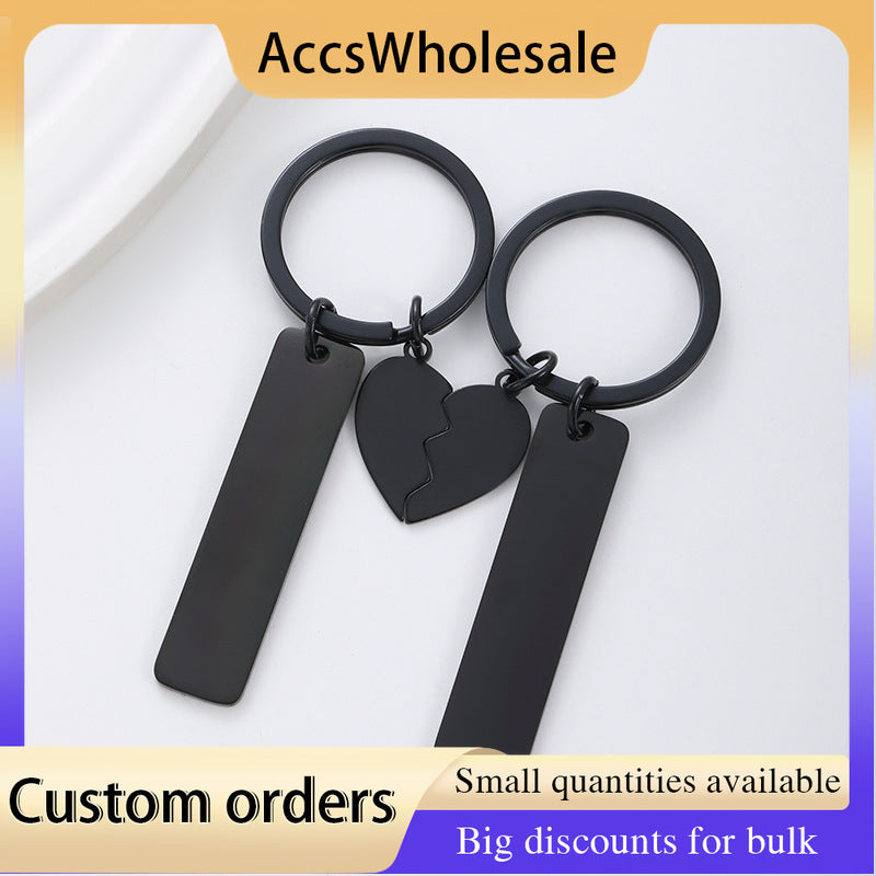 Custom Keychain with Laser Engraved Text or Logo - Multi-color Heart Charm Engraved Metal Keychain
