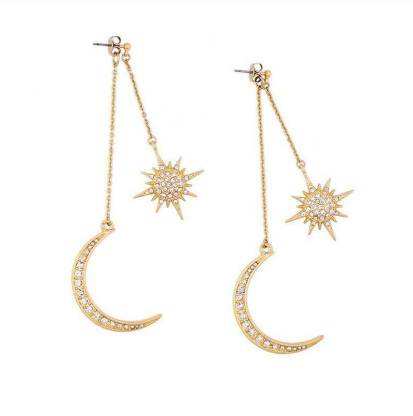 Wholesale Electroplated Alloy Long Tassel Star Moon Drop Earrings Fashion Accessory for Women