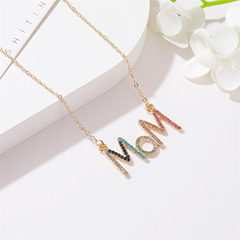 Wholesale Creative Diamond MOM Letter Necklace Color Diamond Clavicle Chain Mother's Day ACC-NE-meih005